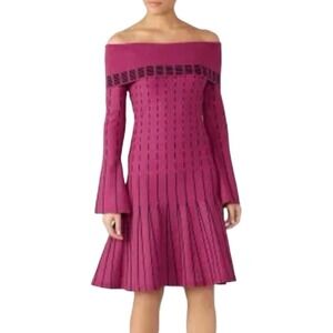 Prabal Gurung Collective Stripe Off The Shoulder Dress Knit Raspberry - Sz 4